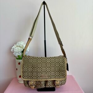 Coach 2011 Brown Signature Jacquard Flap Messenger Crossbody Bag F70283